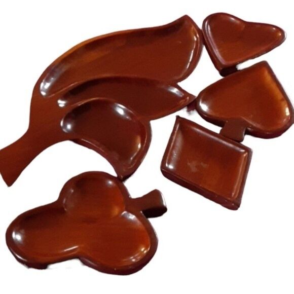 MCM 5 pc. Playing Card Vintage Monkey Pod Wood Snack Tray Set - Picture 1 of 5
